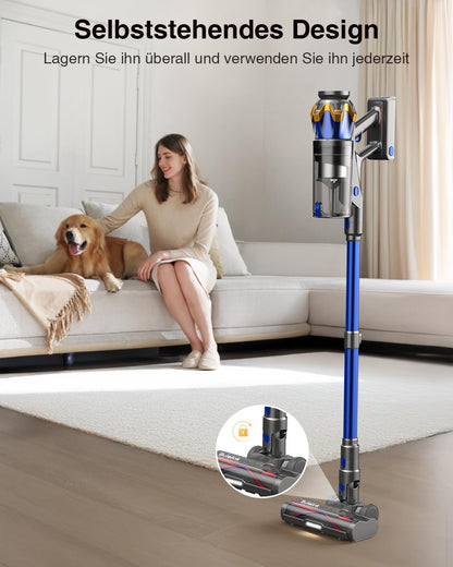 Battery Vacuum Cleaner 45000 Pa/550 W/65 Min, 1.6 L Wireless Vacuum Cleaner with Display, Anti-Tangle Brush, Self-Standing, Wall Charging Station, 8-Layer Filtration, Ultra Quiet, for Pet Hair/Carpets/Hard Floors/Car
