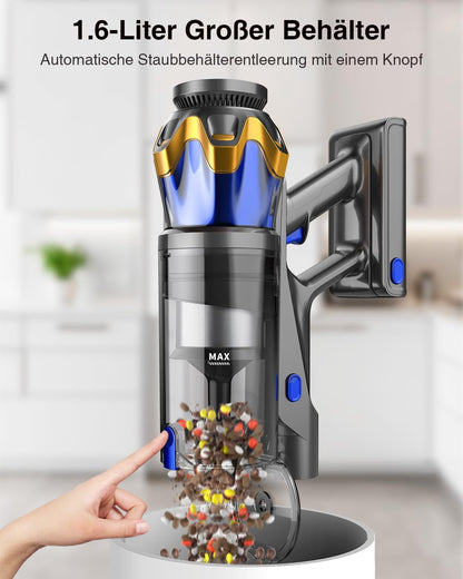 Battery Vacuum Cleaner 45000 Pa/550 W/65 Min, 1.6 L Wireless Vacuum Cleaner with Display, Anti-Tangle Brush, Self-Standing, Wall Charging Station, 8-Layer Filtration, Ultra Quiet, for Pet Hair/Carpets/Hard Floors/Car